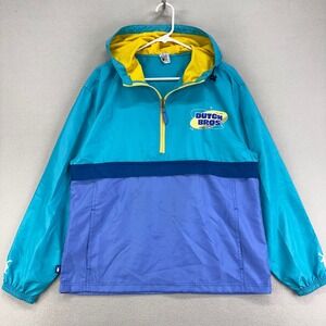 Dutch Bros Anorak Jacket Mens Medium Blue Color Block Employee Retro Logo Hoodie